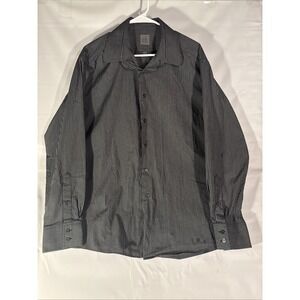 Calvin Klein Dress Shirt Mens Extra Large Slim Fit Black Stripe Button Up Cotton